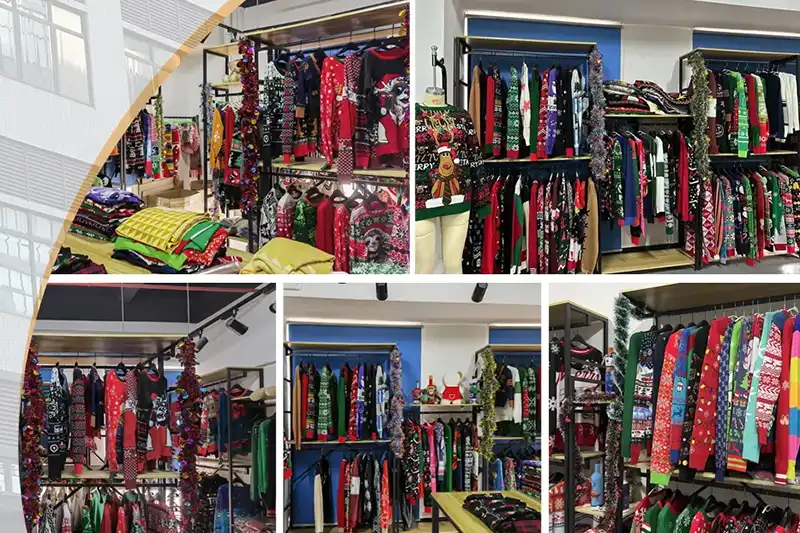 Factory sample room for Christmas sweaters development