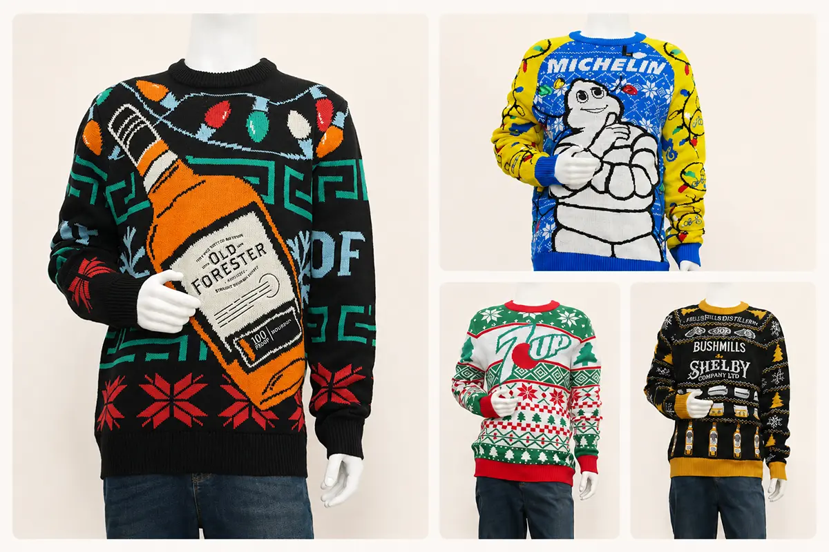 Company Christmas sweater style options for a bulk holiday order