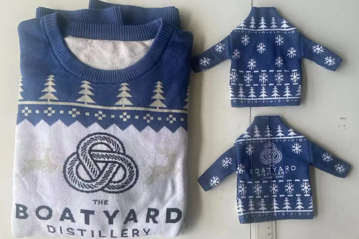 Artwork review for a custom Christmas sweater order before production