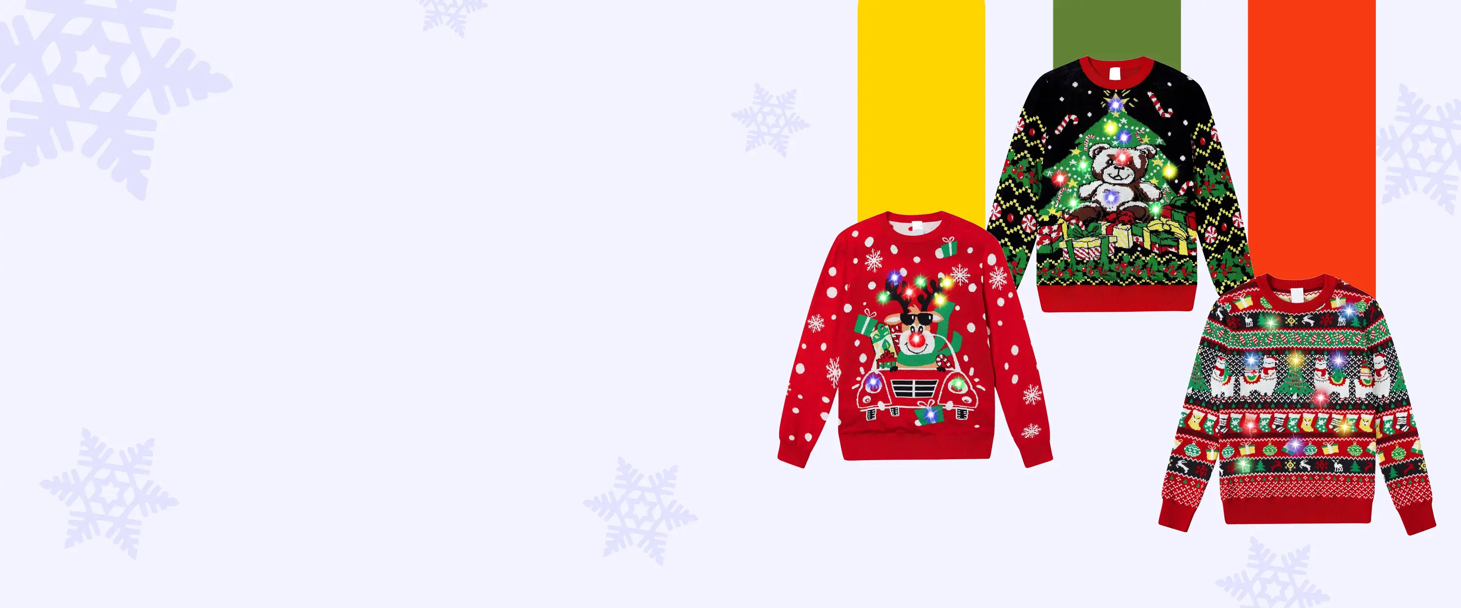 LED Christmas sweaters in three glowing styles