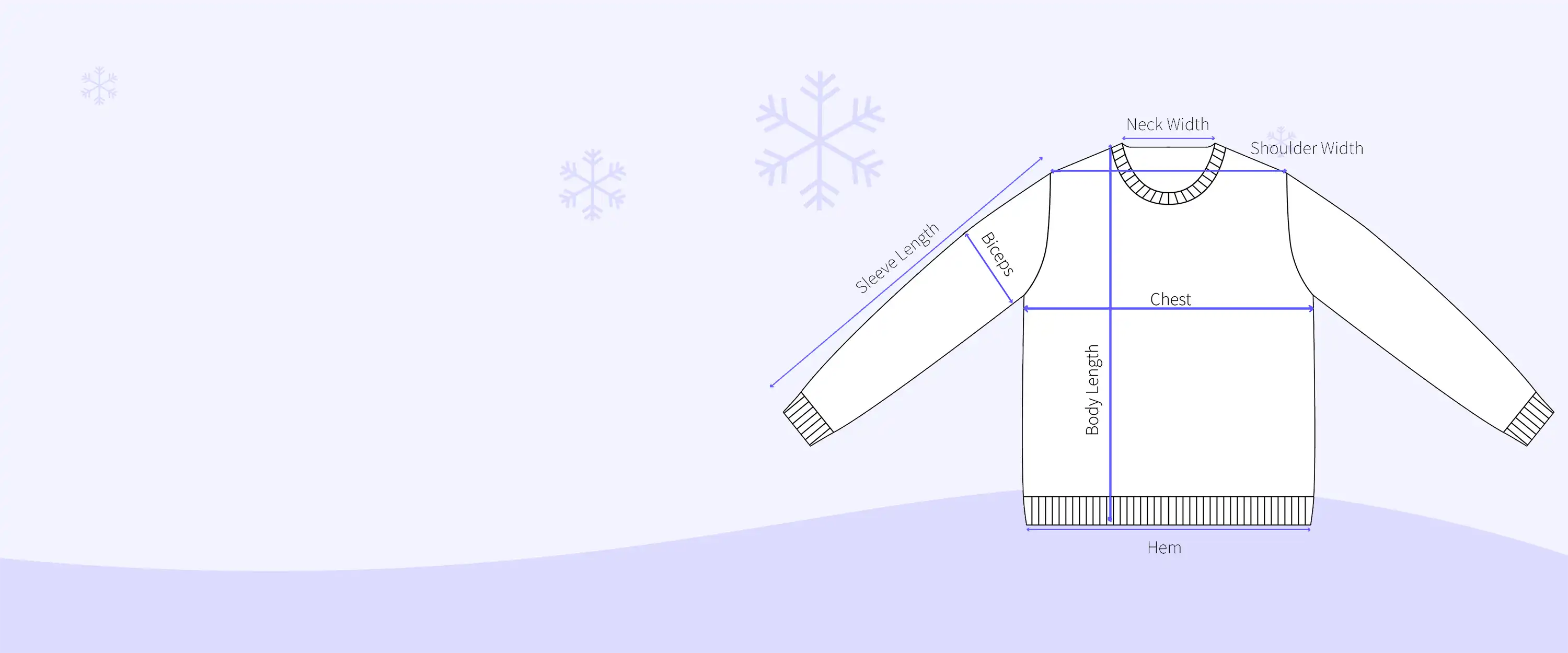 Custom Christmas sweater size guide showing unisex fit measurements