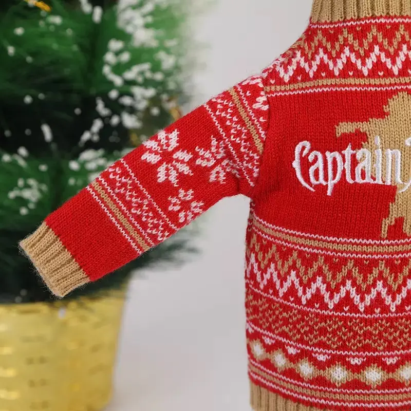 Side view holiday bottle sweater for brewery retail