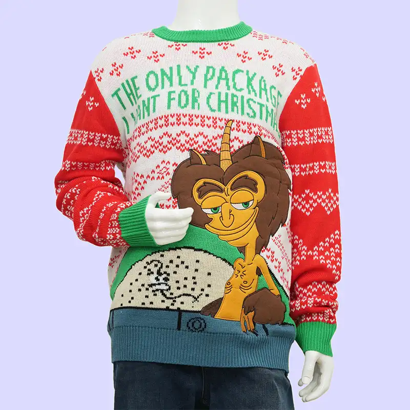 Back view of custom crewneck Christmas sweater