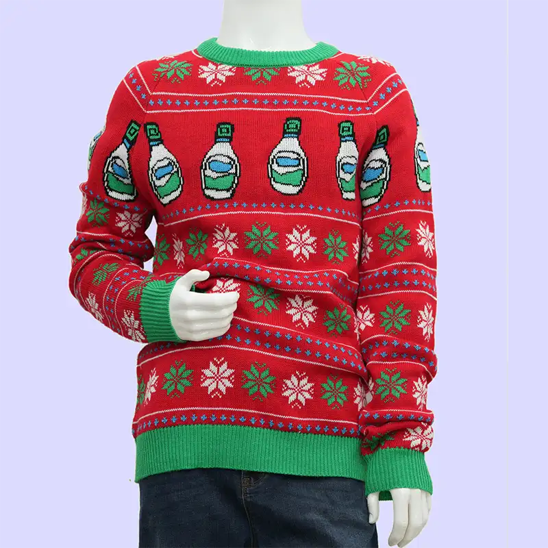 Side view of custom crewneck Christmas sweater