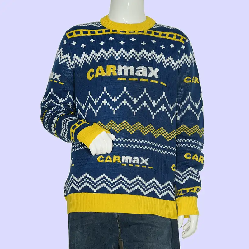 Side view of custom team Christmas sweater