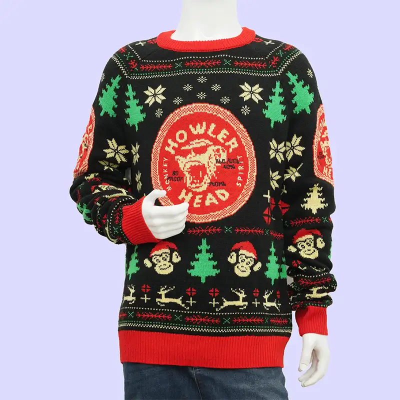 Back view of a custom corporate Christmas sweater