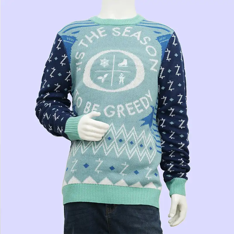 Side view of a corporate Christmas sweater for company teams