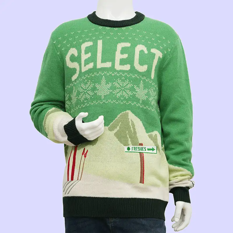 Knit detail on a fully knitted ugly Christmas sweater