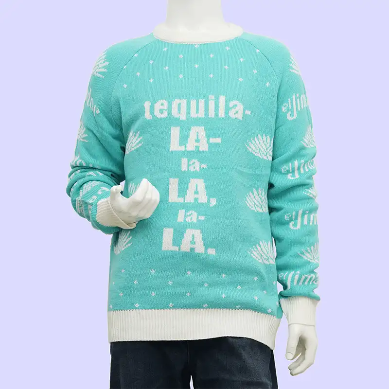 Back view of custom Christmas sweaters for companies