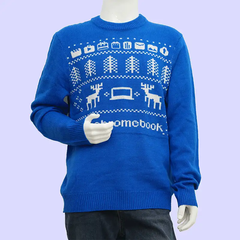 Side view of staff Christmas sweaters bulk order