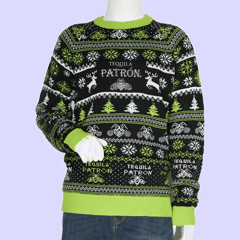 Custom Christmas sweater with logo placement on chest