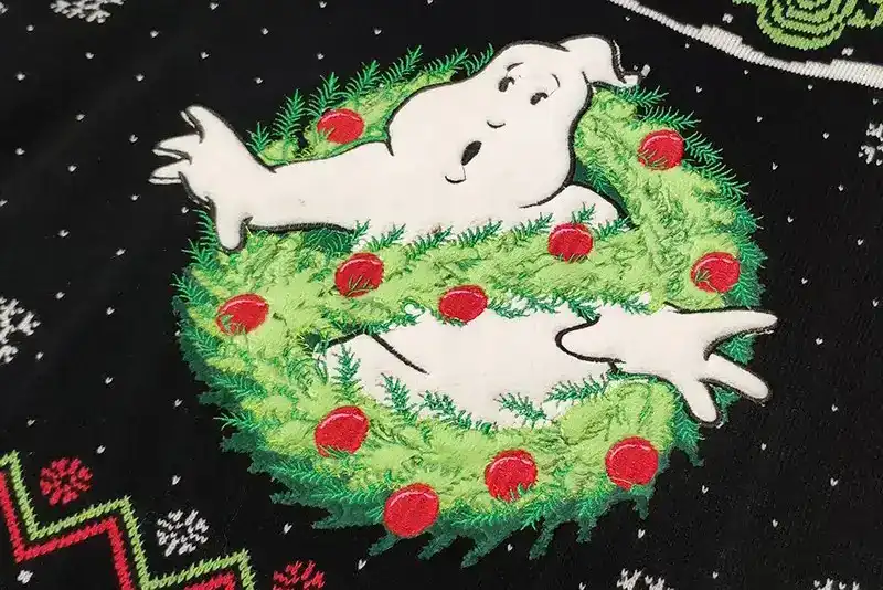 Patch embroidery applied on custom Christmas sweater